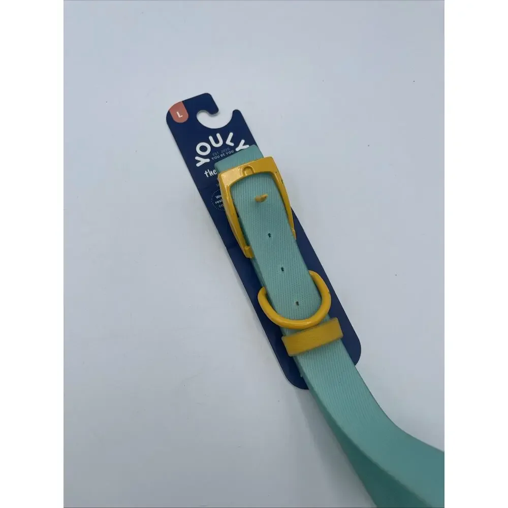 YOULY the Extrovert Color Block Teal & Yellow Dog Collar Large 18-21 In